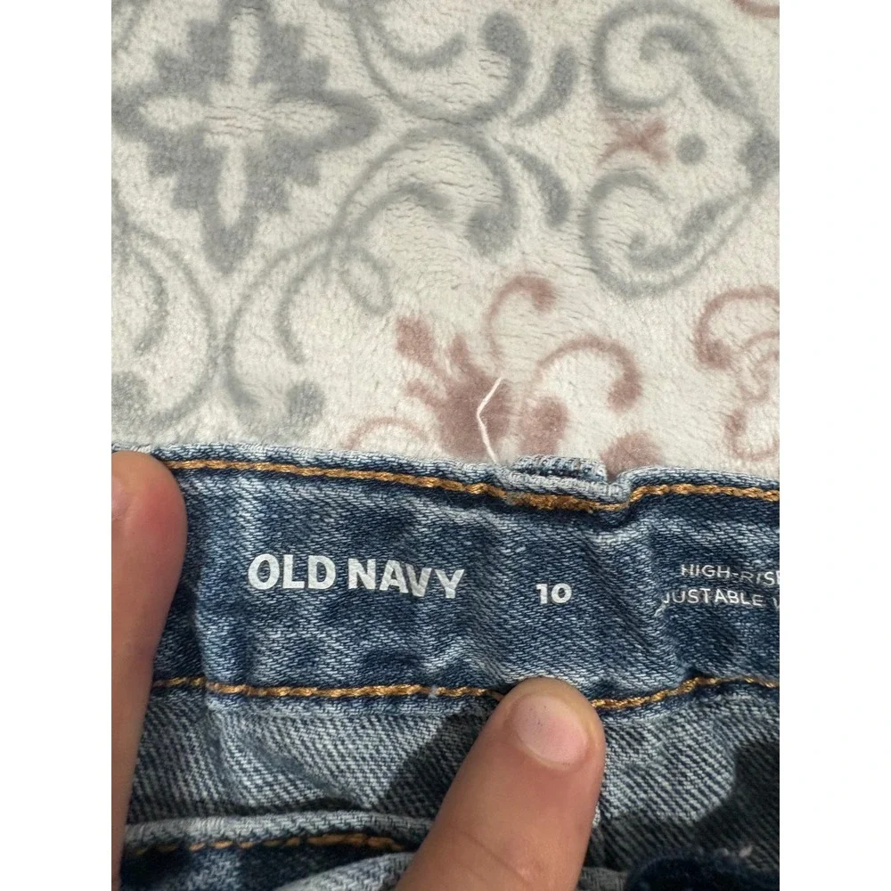 Old Navy Girls High Rise Denim Shorts Medium Wash Eyelet Lace Trim Size 10